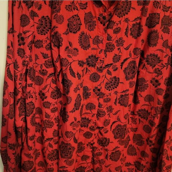 #78 Roaman's Red Black Floral Womens Button Up Shirt, Plus Size 24W - Picture 8 of 9